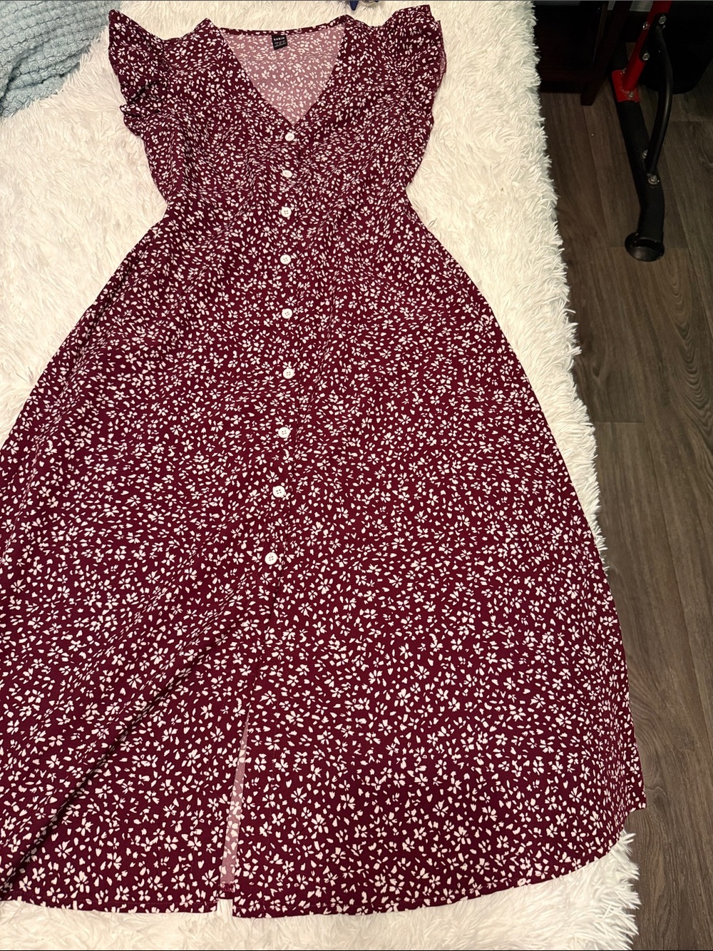 SHEIN Burgundy Floral Button-Front Maxi Dress